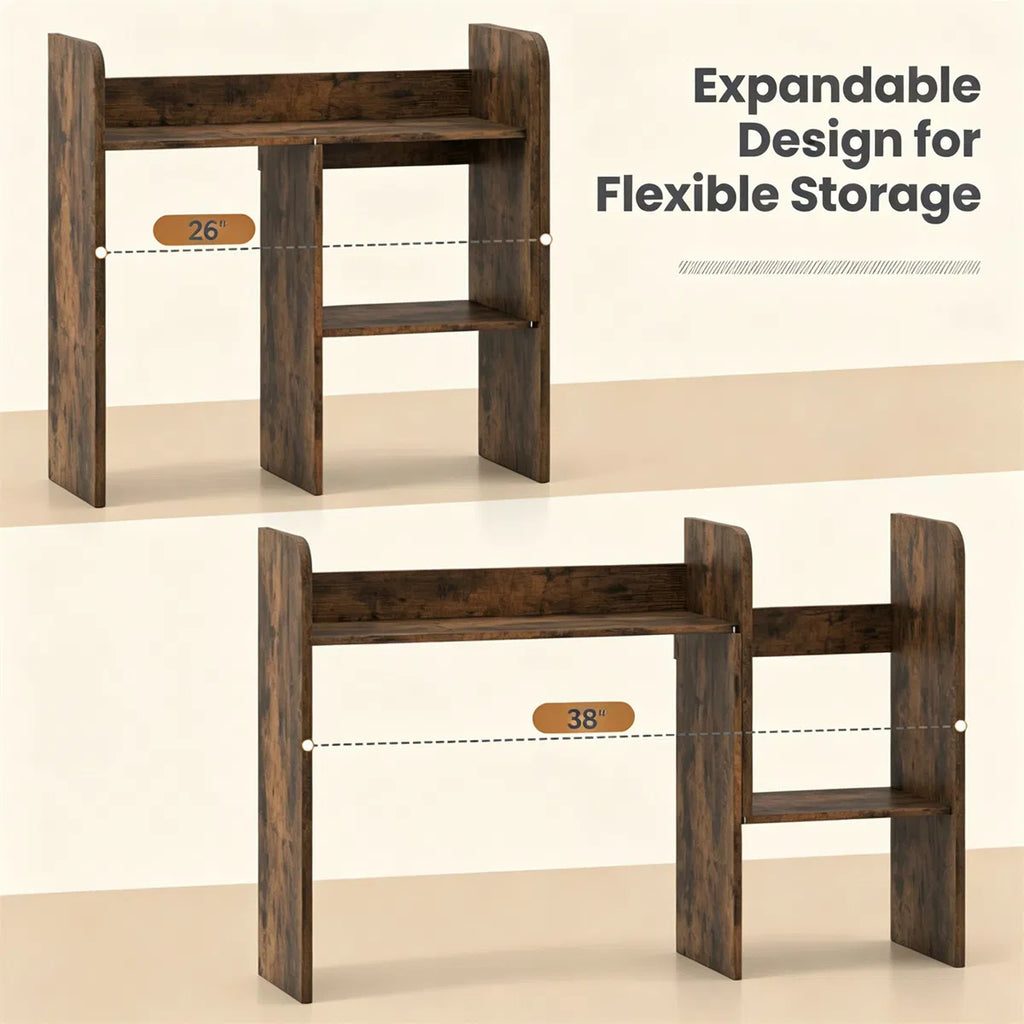 Expandable Desktop Hutch Shelf 26-38 Inch, Rustic Brown Desk Organizer – image 10