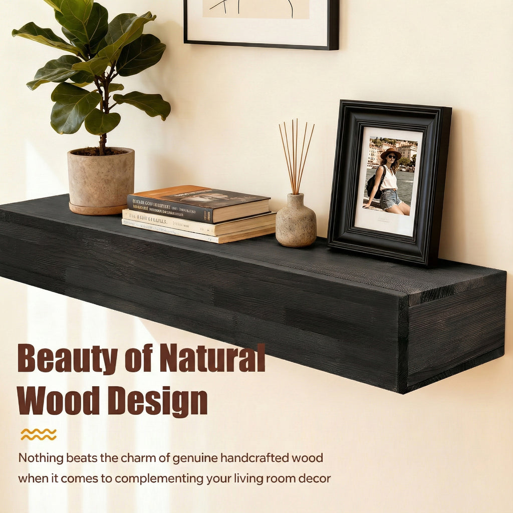 48 in Rustic Wood Fireplace Mantel Floating Shelf, Black