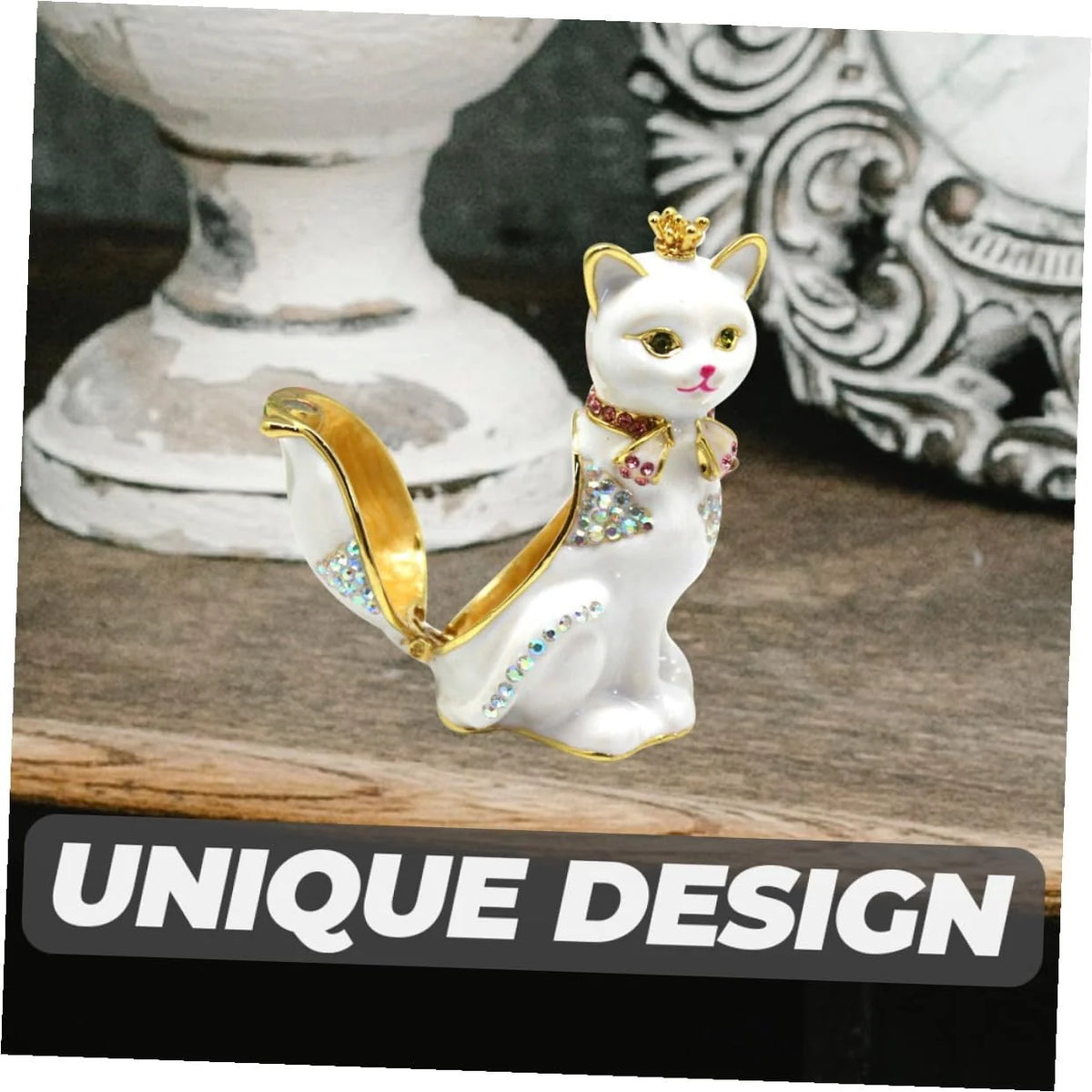 Cat Crown Jewelry Box, Alloy Trinket Holder for Rings & Earrings – image 4