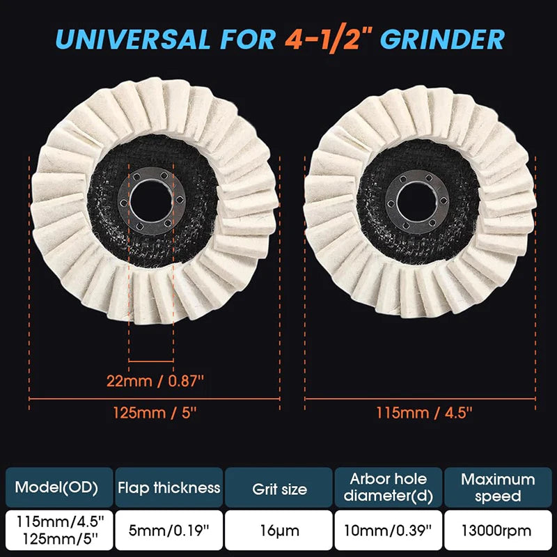 Wool Felt Polishing Wheel 2 Pack - Buffing Disc for Metal, Marble & Stone