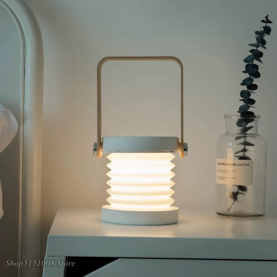 Folding Wood Handle Lantern Lamp - Telescopic USB Rechargeable LED Reading Light
