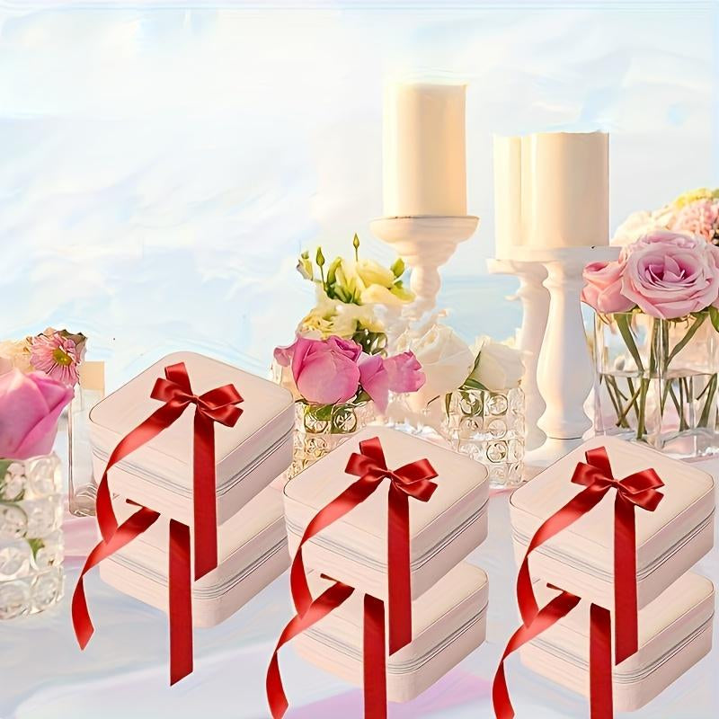 Mini Travel Jewelry Box Set of 15, PU Leather, Pink Green White – image 18