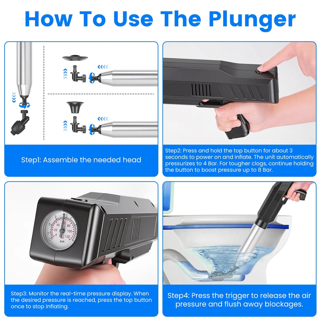 Electric Toilet Plunger - Rechargeable Air Drain Blaster with Gauge – image 9