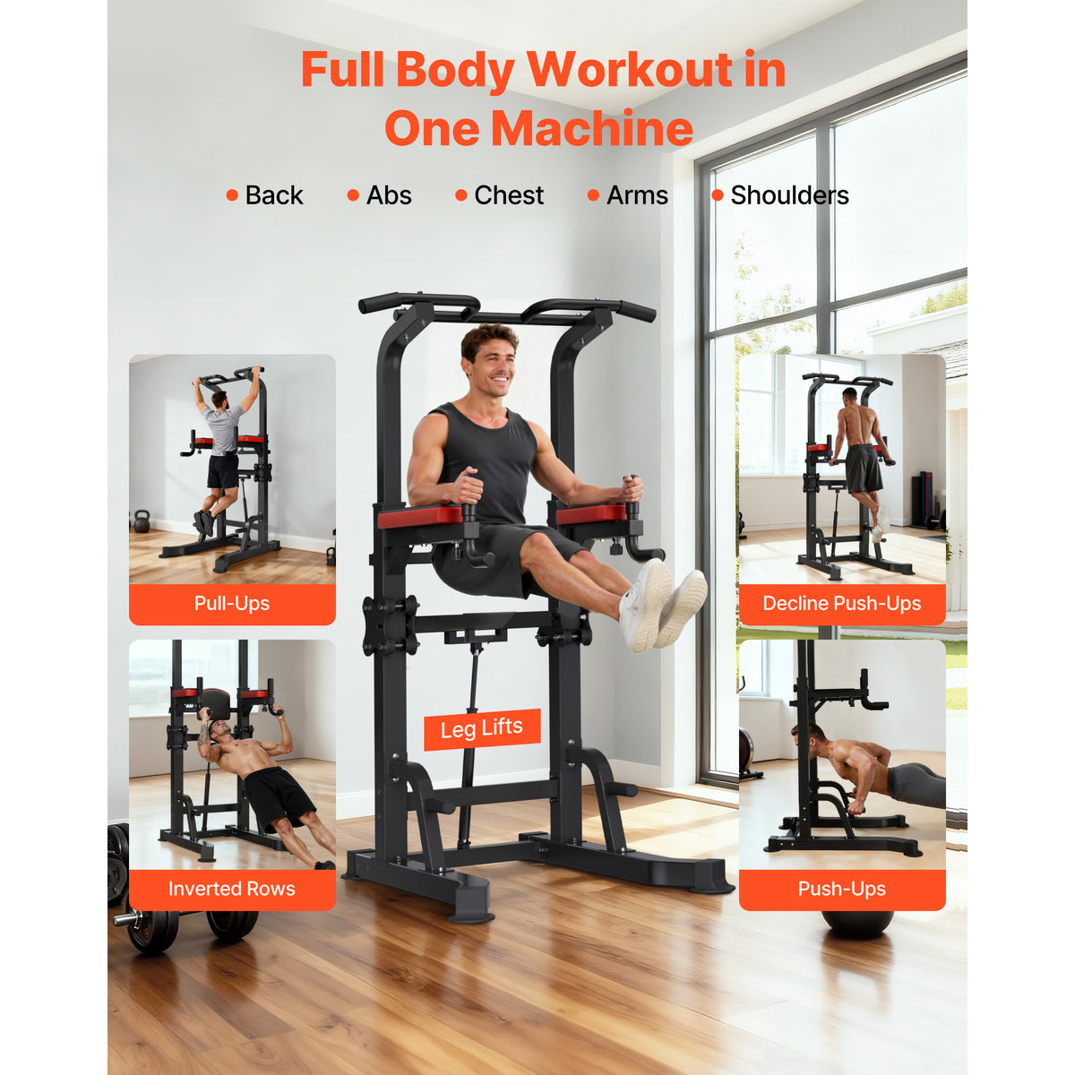 Power Tower Dip Station 330 lb, Assist Platform, 9-Level Pull Up Stand – image 2