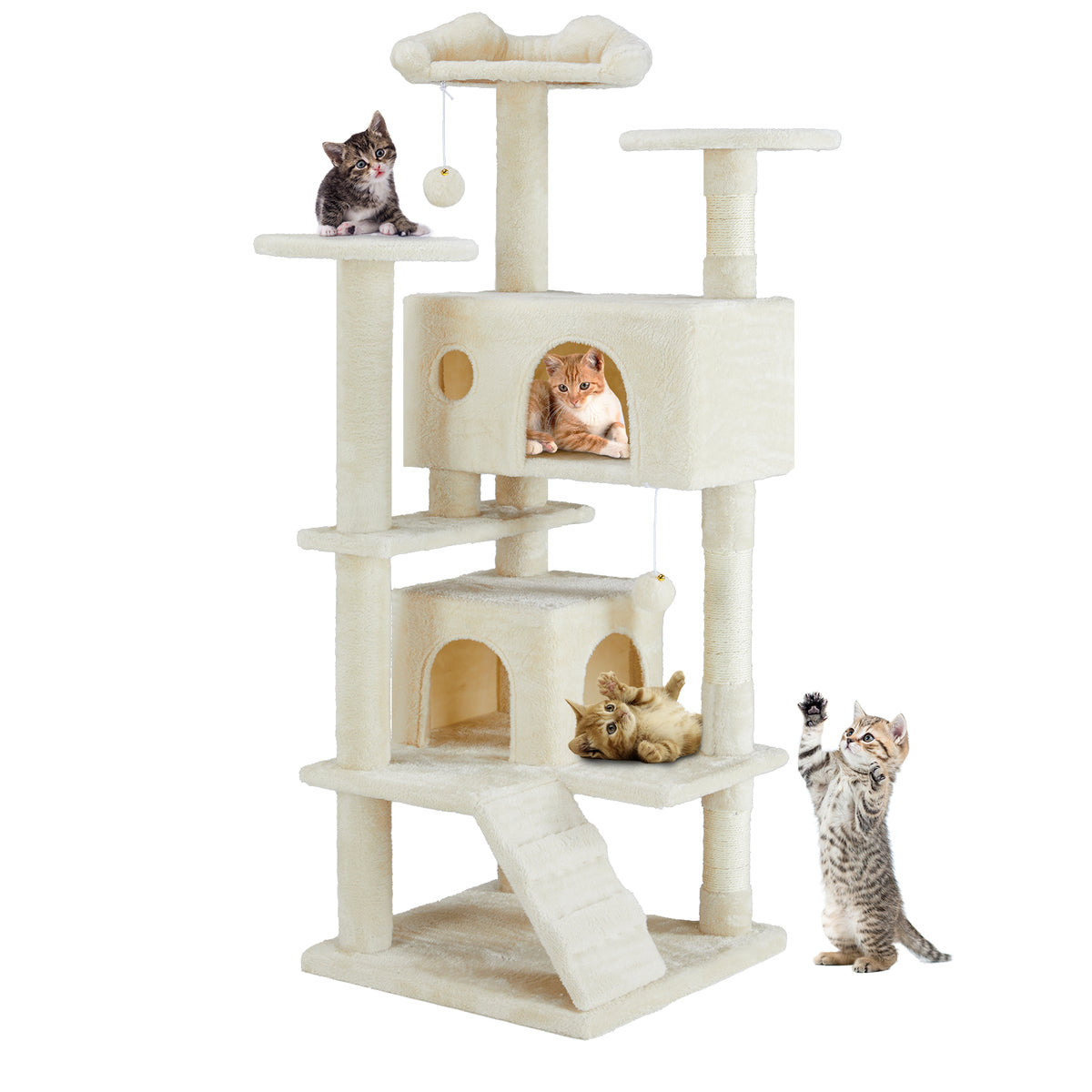 Cat Tree House 54in Multi-Level Climbing Tower with Scratch Posts