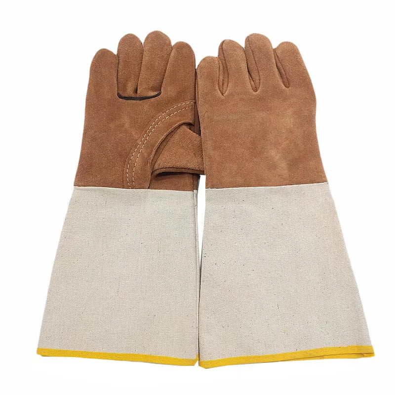 Long Leather Welding Gloves with Canvas Sleeve
