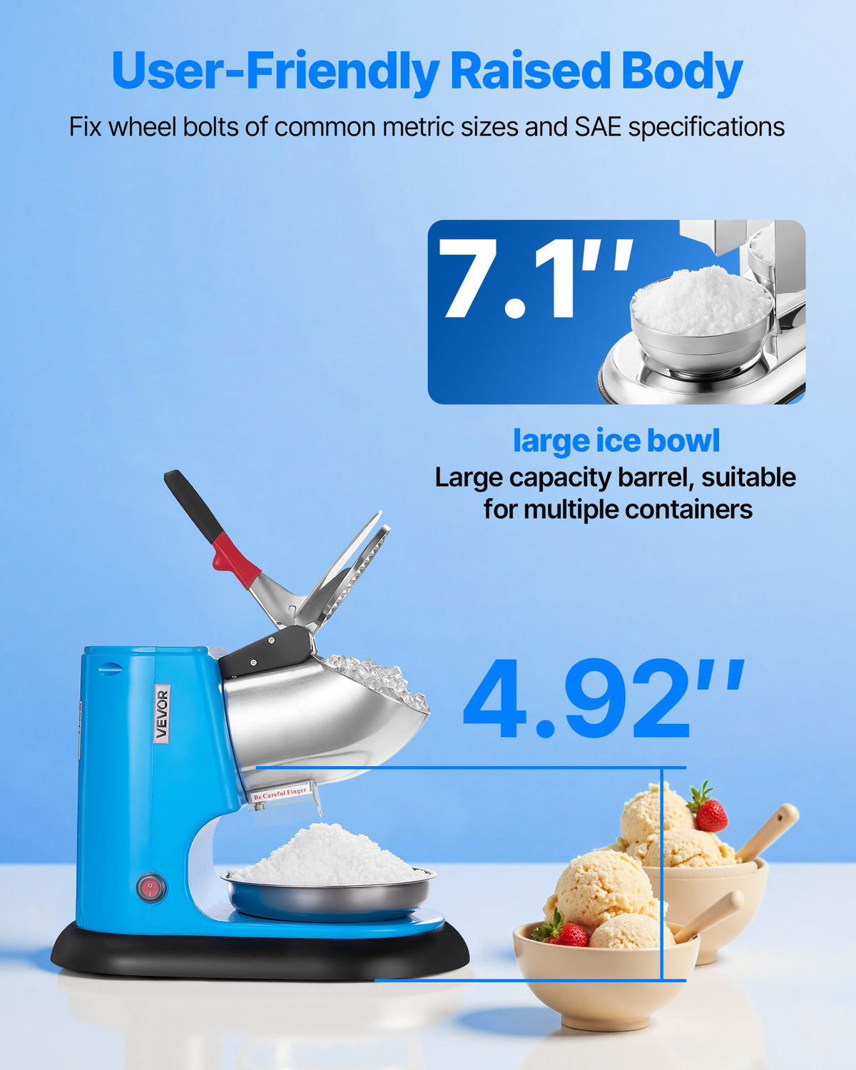 Electric Ice Shaver & Snow Cone Machine, 220 lb/h Commercial Ice Crusher – image 2