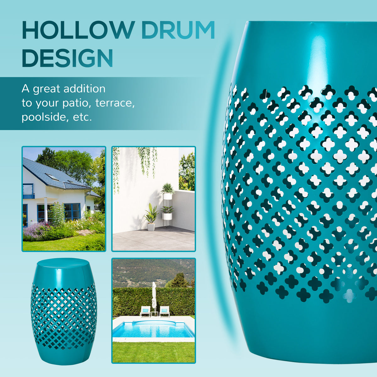 Outdoor Side Table 12 in - Steel Drum Patio End Table, Blue – image 4