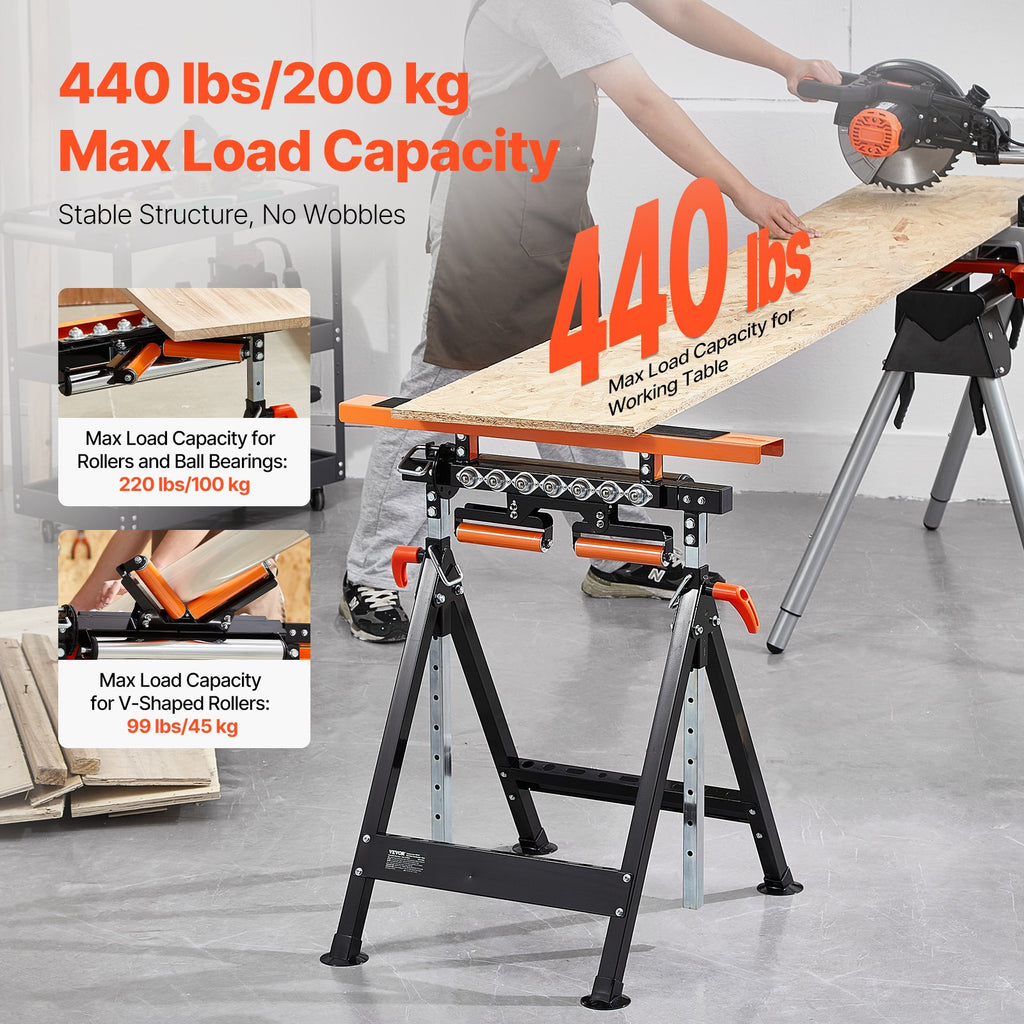 Roller Stand 4-in-1, Folding Outfeed Support 33-50 in, 440 lb Capacity – image 2
