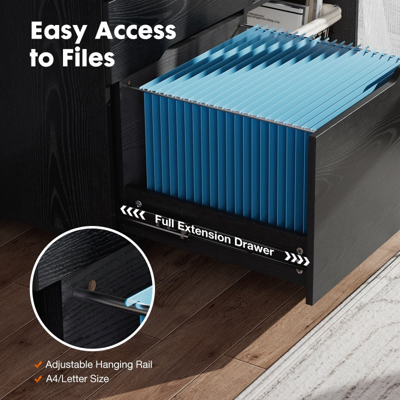 3-Drawer Rolling Lateral File Cabinet with Open Shelves and Printer Top – image 15