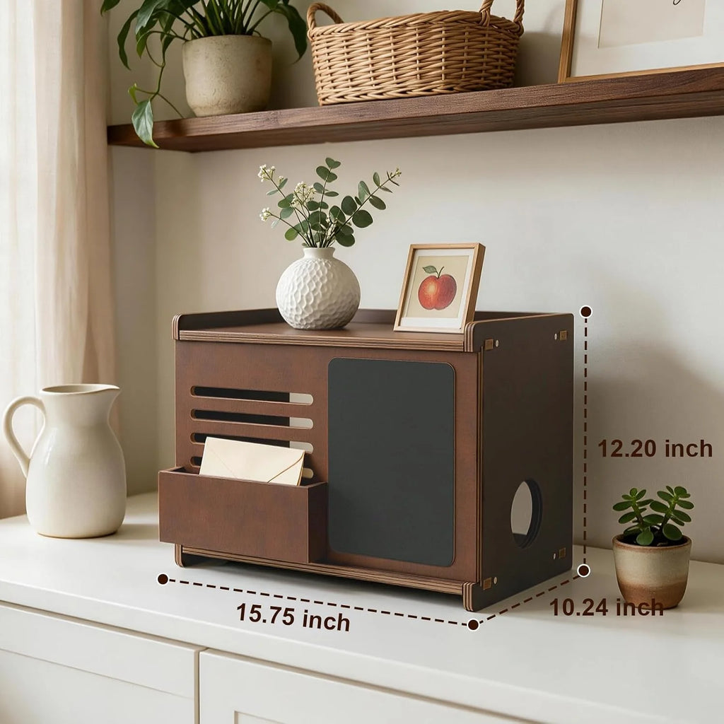 Router Box Hider, Wooden Wall Shelf with Storage and Chalkboard – image 7