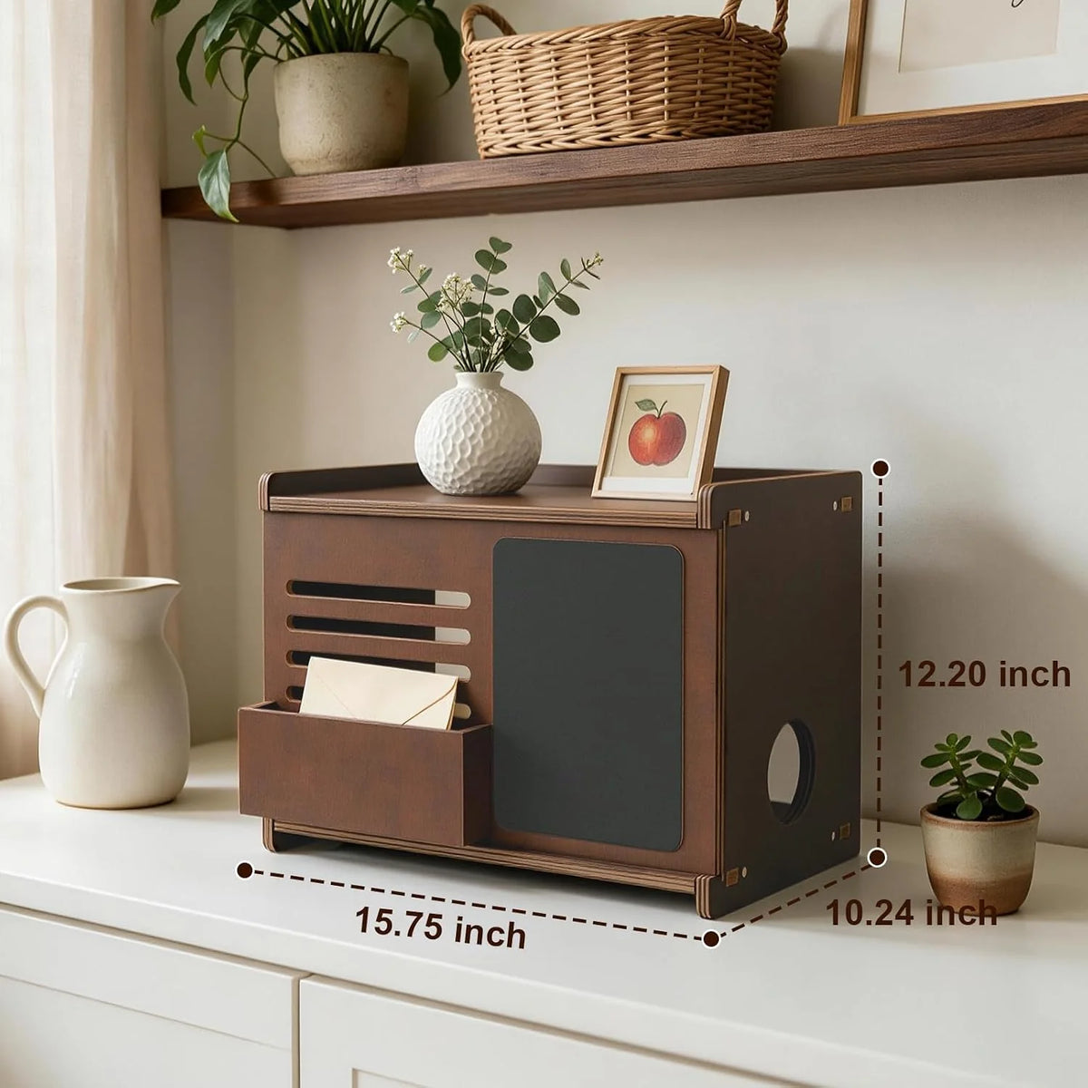 Router Box Hider, Wooden Wall Shelf with Storage and Chalkboard – image 7