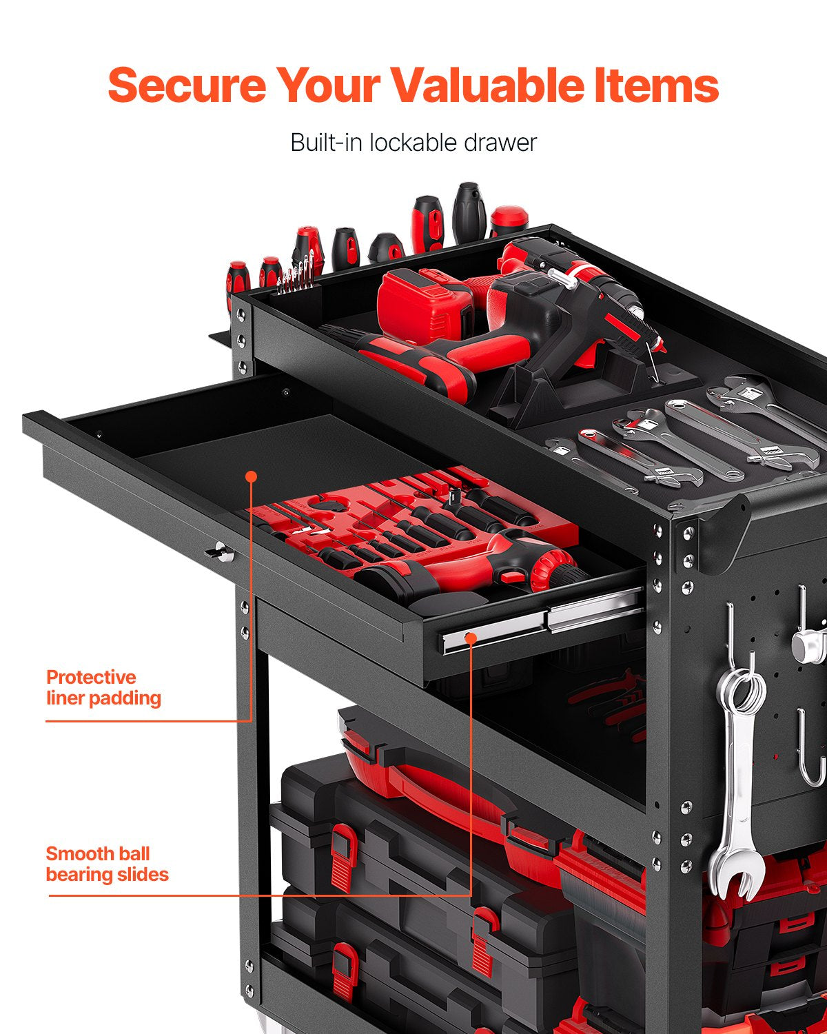 Rolling Tool Cart 4-Tier 350 lb with Lockable Drawer – image 3