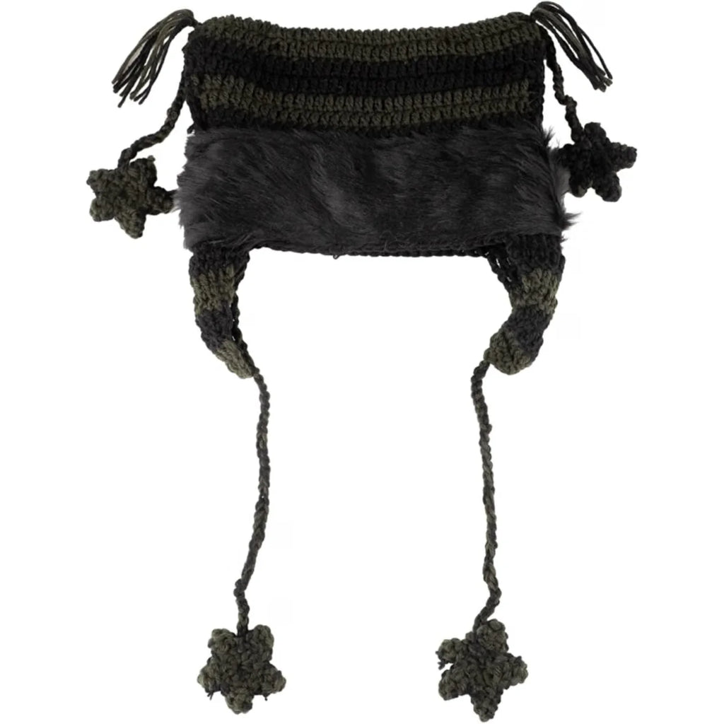 Cat Ear Crochet Beanie – Black & Green Striped Slouchy Hat