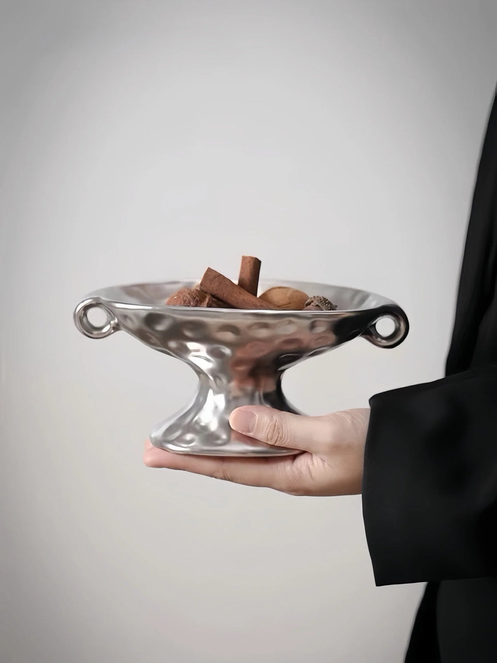 Silver Footed Ceramic Decorative Tray with Curled Handles – image 10