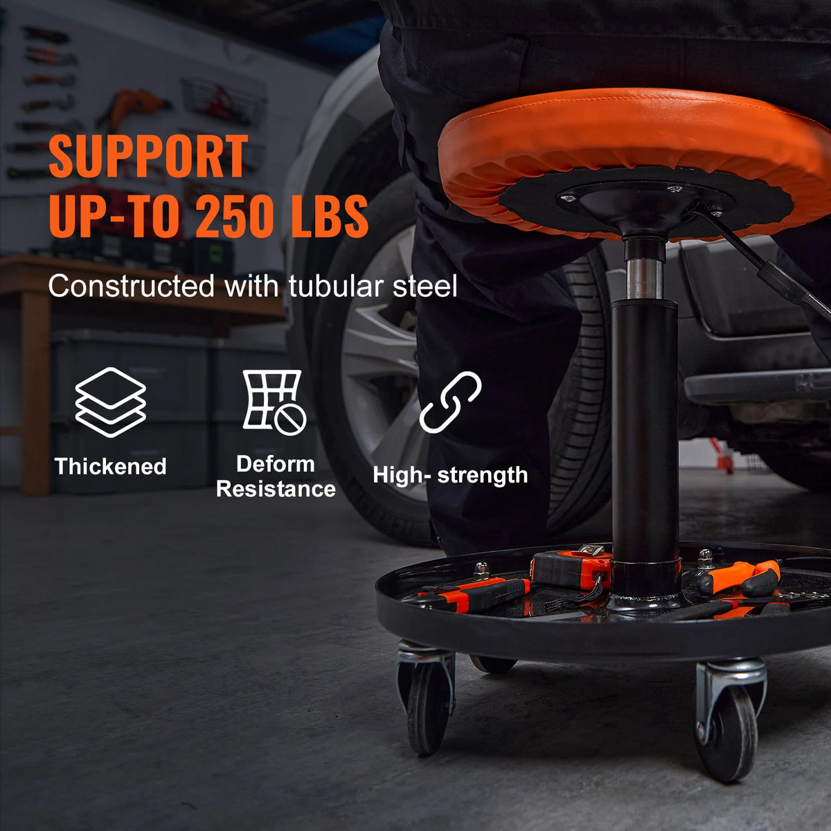 Rolling Mechanic Stool, Pneumatic Height-Adjustable Seat with Tray – image 5