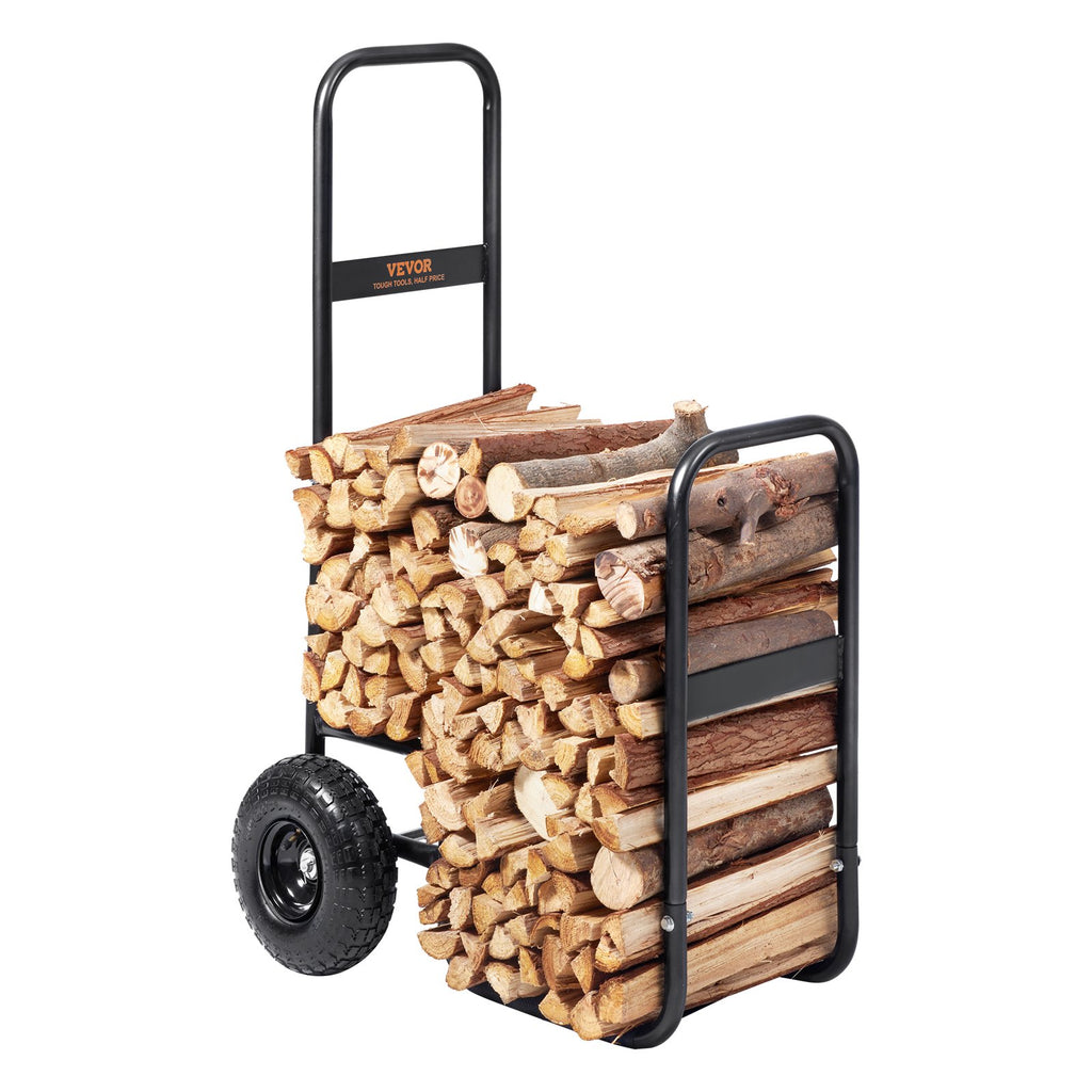 Firewood Log Cart with Rubber Wheels, 250 lb Steel Wood Hauler – image 2