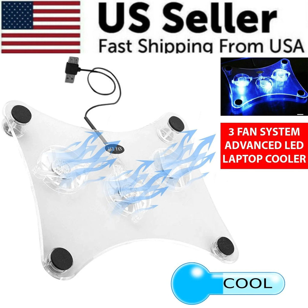 Laptop Cooling Pad with 3 Quiet LED Fans - USB Powered Notebook Stand