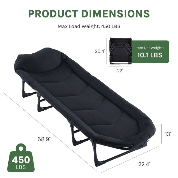 Folding Camping Cot Recliner 3-in-1 Heavy Duty Portable Bed