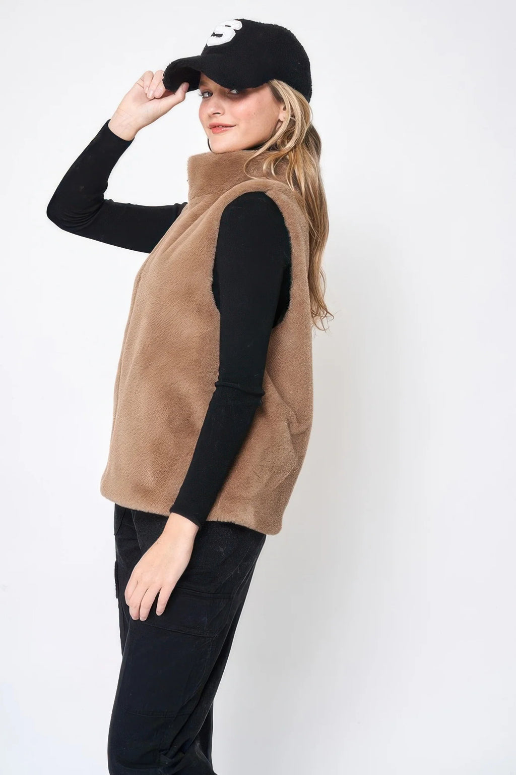 Solid Faux Fur Vest for Women – Beige or Taupe – image 4