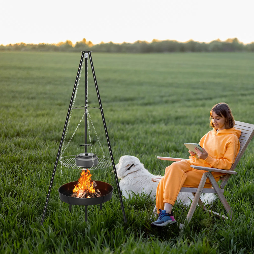 Campfire Tripod Grill with Fire Bowl, Adjustable Cooking Grate – image 14