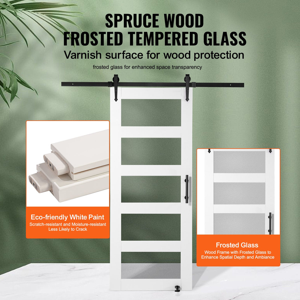 Sliding Barn Door 32 x 84 in, Frosted Glass with Hardware Kit