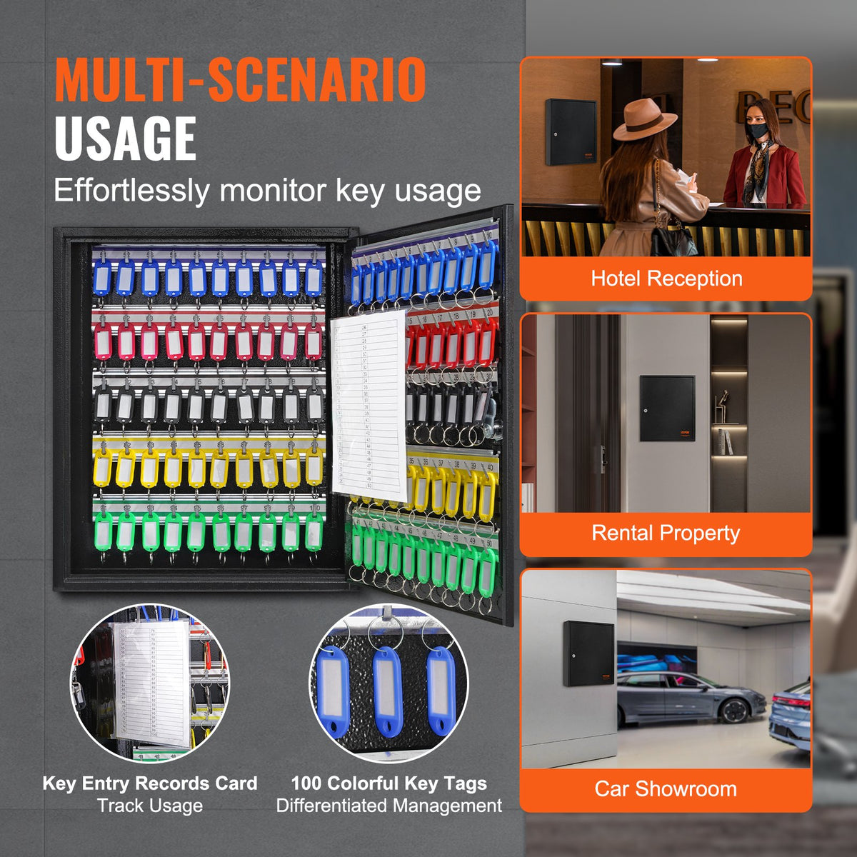 100-Key Lockable Steel Key Cabinet with Adjustable Racks and Key Tags – image 5