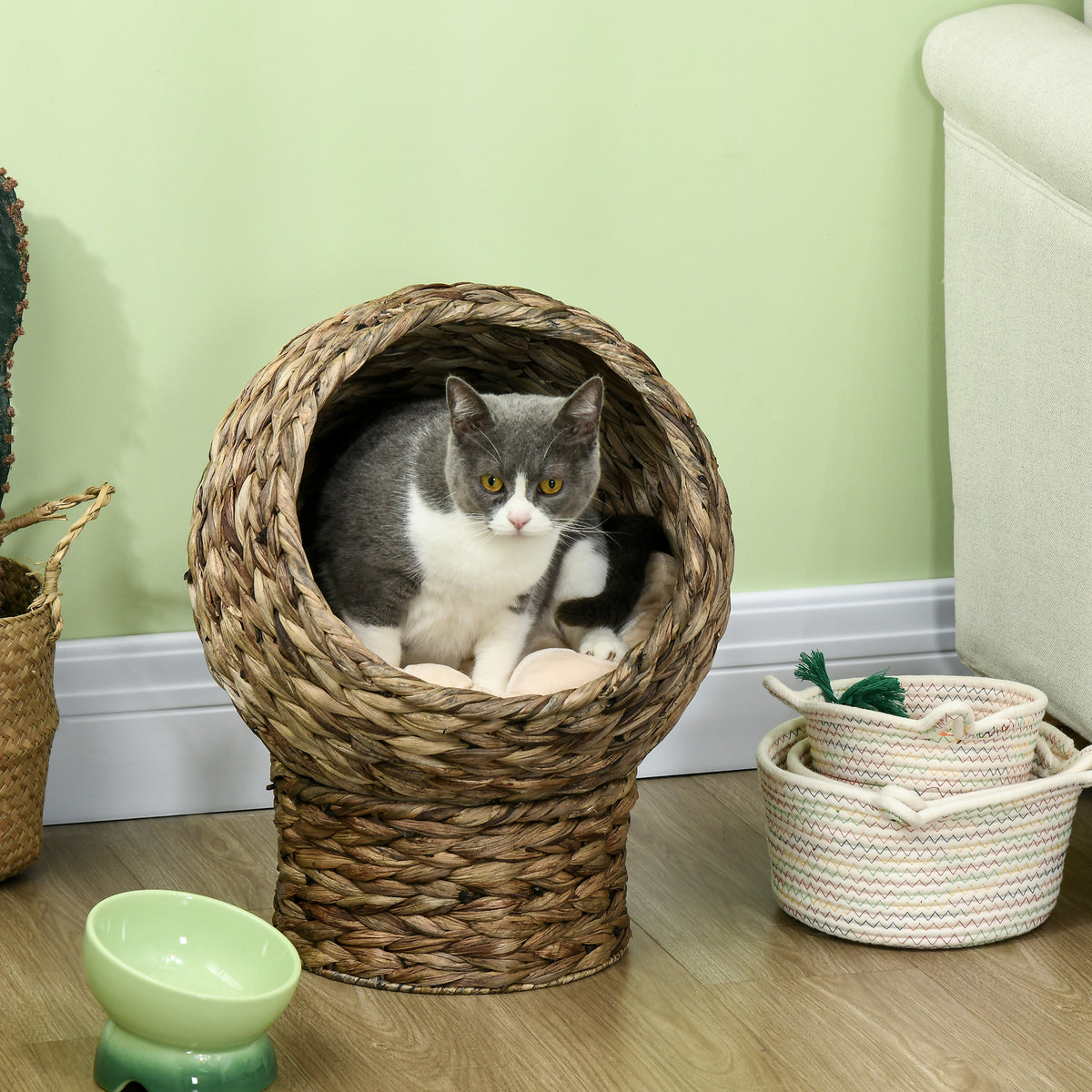 Elevated Cat Bed, Handwoven Egg Chair with Cushion, 20 in Tall – image 2