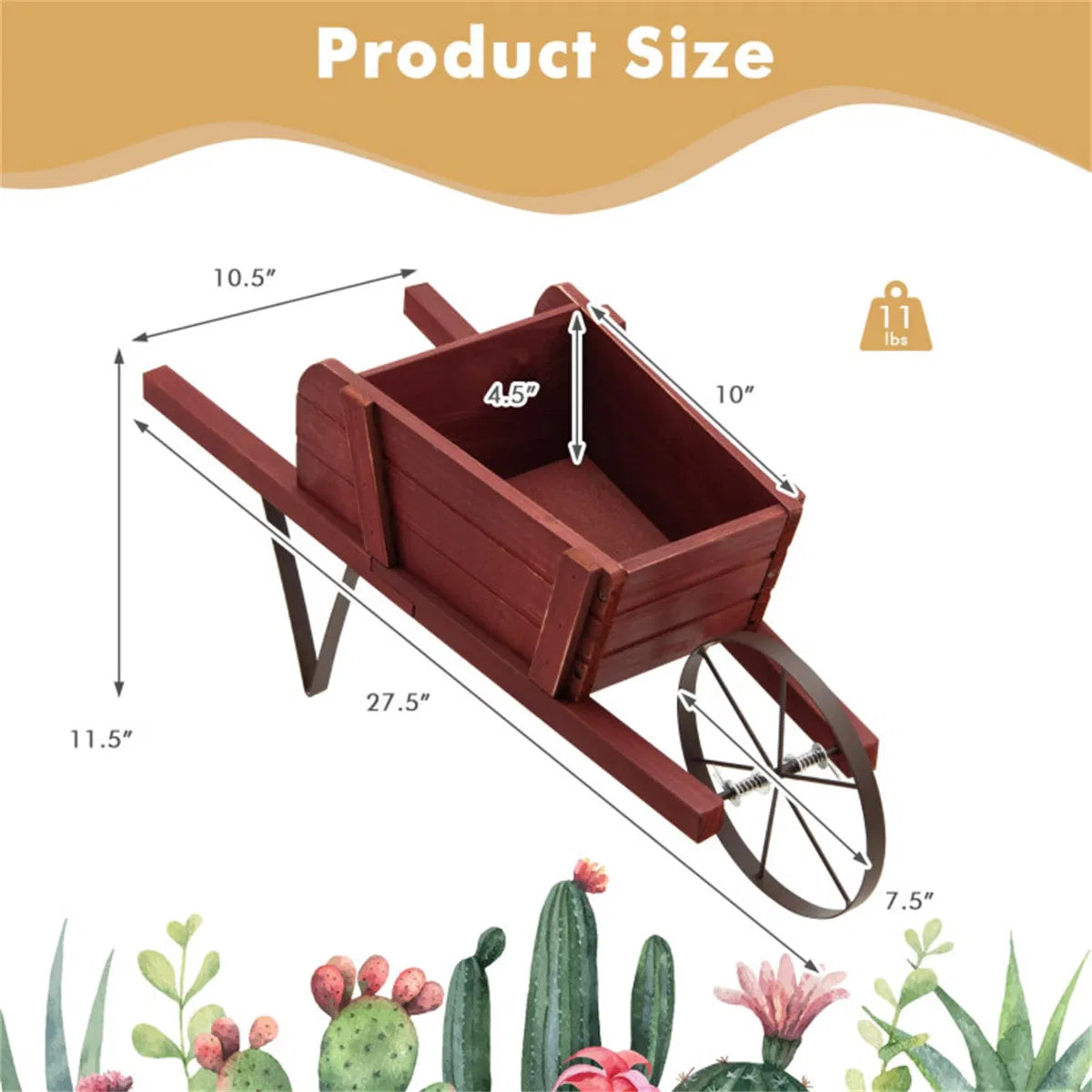 Wooden Wheelbarrow Planter with 9 Seasonal Magnetic Decorations – image 5