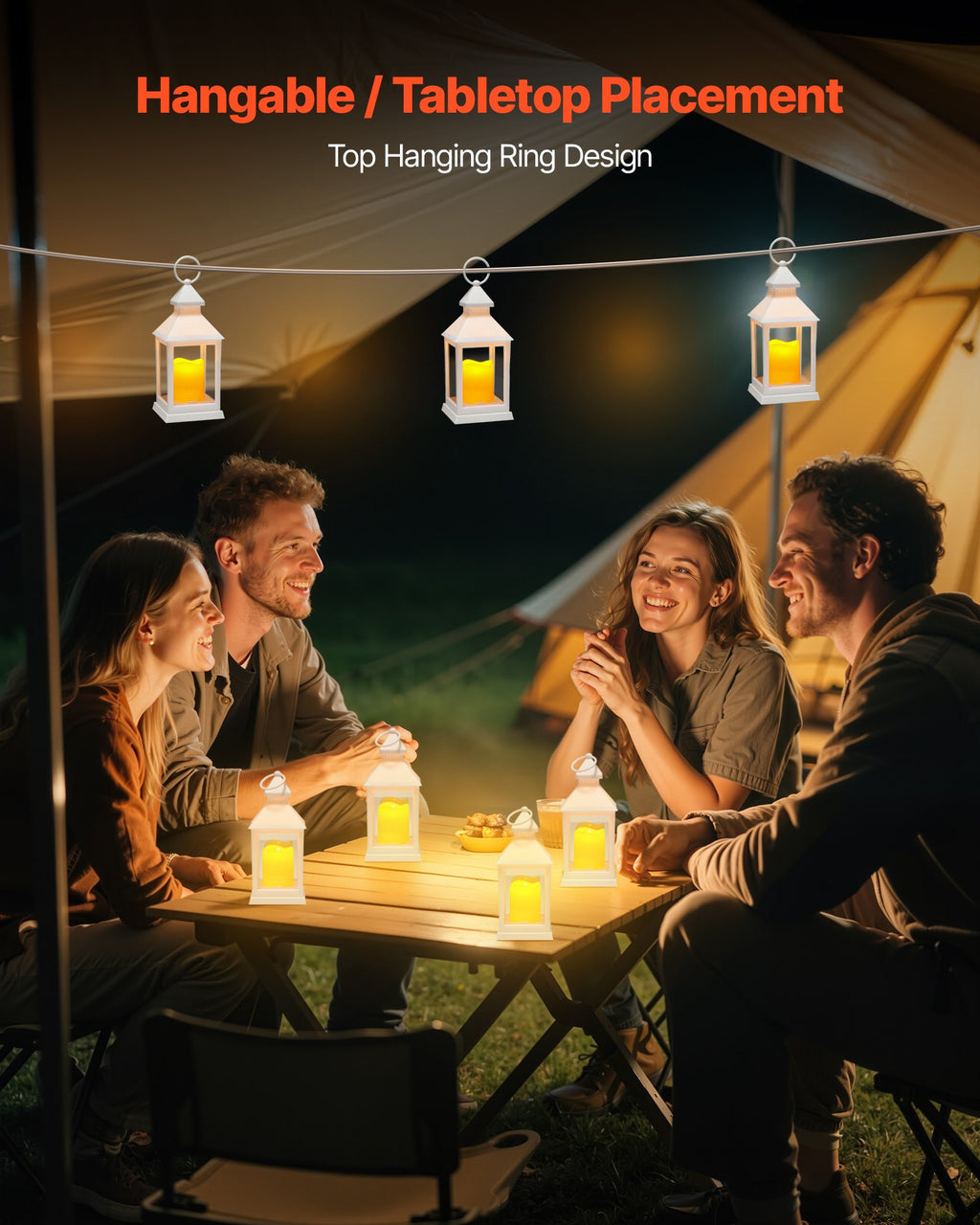 Flameless LED Candle Lanterns, White Hanging Lanterns, Set of 12