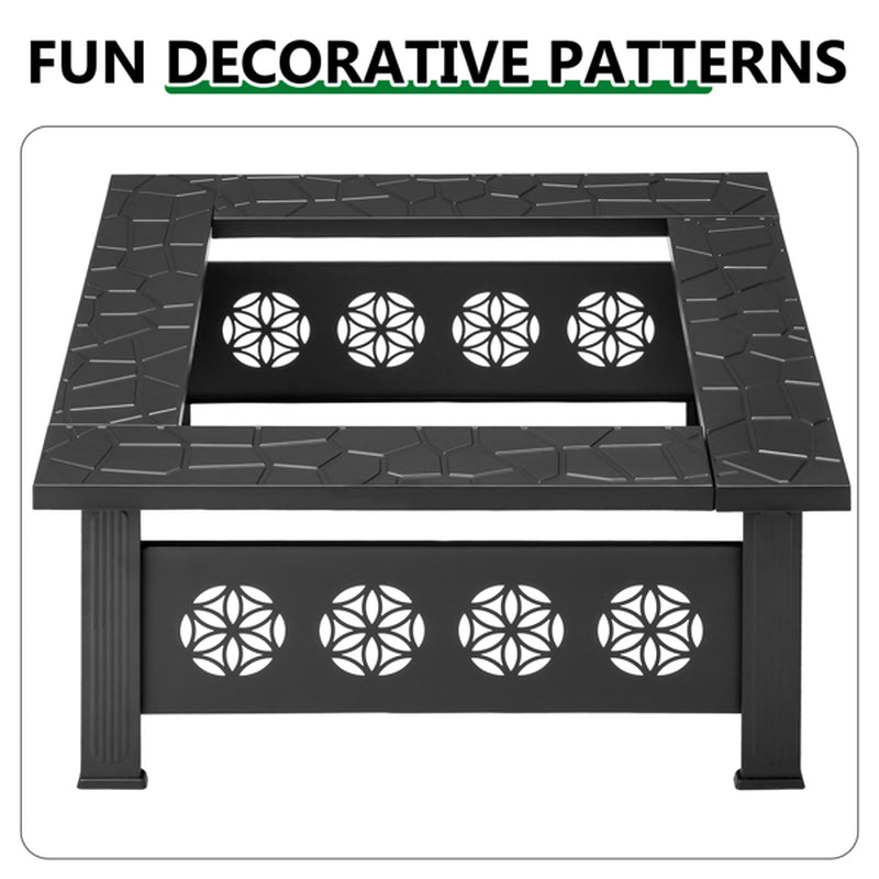 32 in Square Wood Burning Fire Pit Table with Spark Screen – image 4