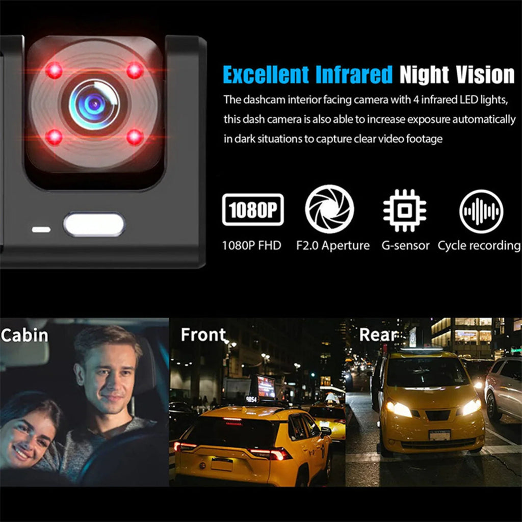 Dual-Lens Car Dash Cam 1080P, Front and Inside, G-Sensor