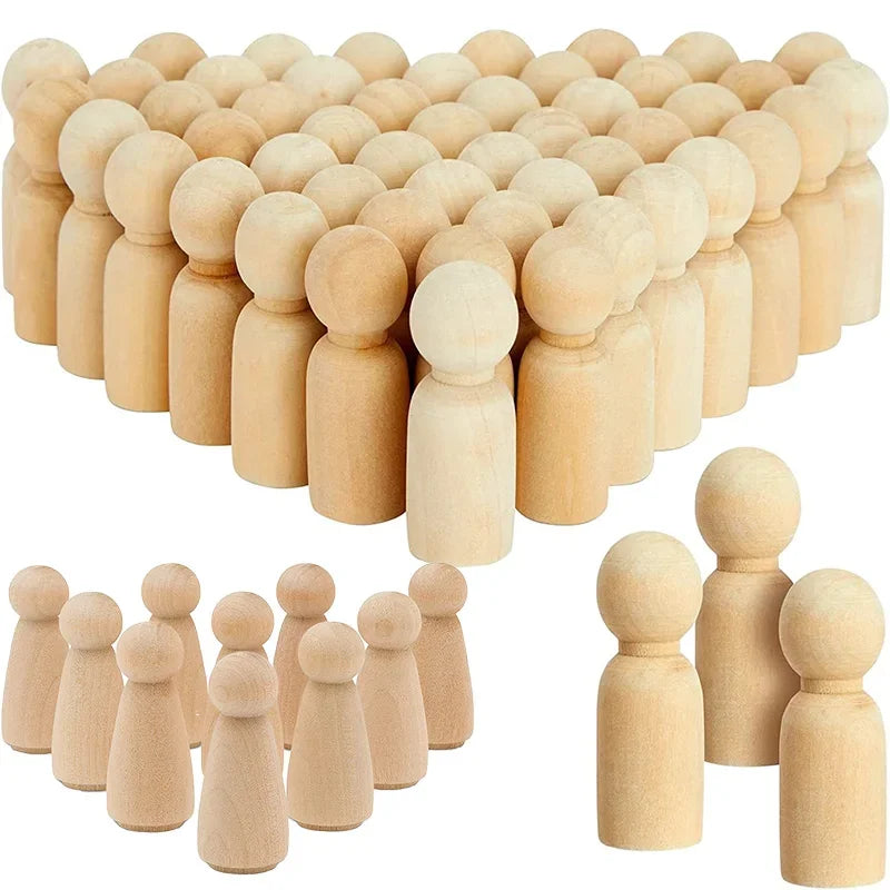 Unfinished Wooden Peg Dolls, 10 Pack 35 mm Craft Figures