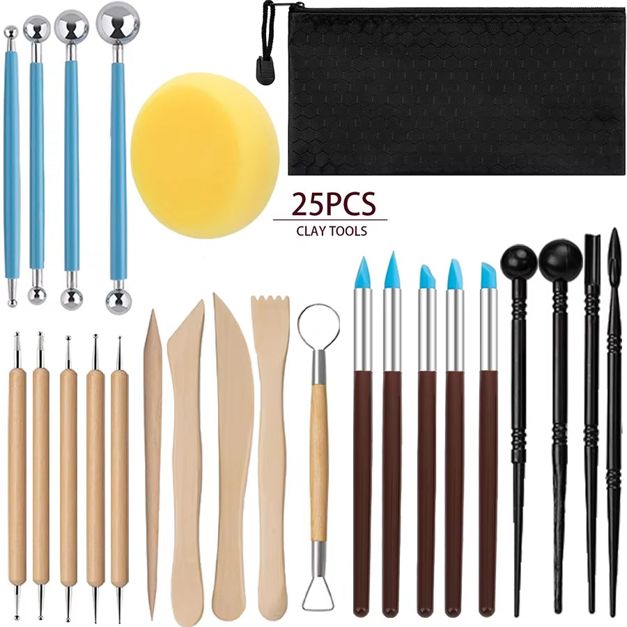 Pottery Clay Sculpting Tool Set, 25 Pc Double-Sided Wood
