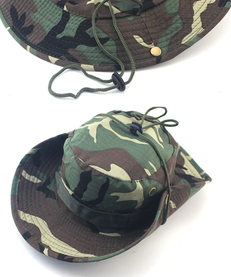 Work Sun Hat Camo Boonie - Wide Brim Outdoor Hat with Chin Strap
