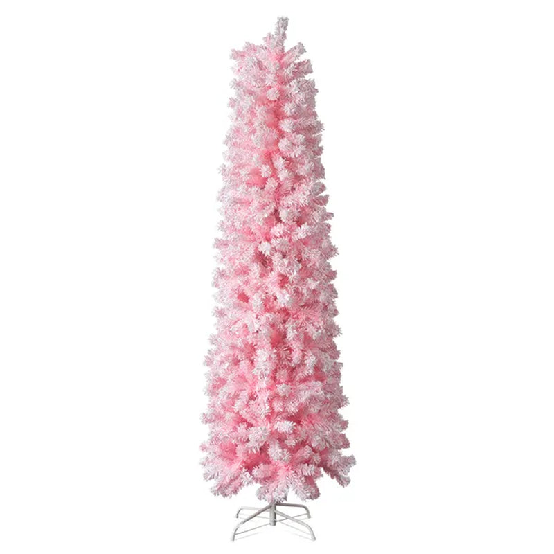 Pink Flocked Pencil Christmas Tree 7.5 ft, Unlit with Metal Stand – image 2