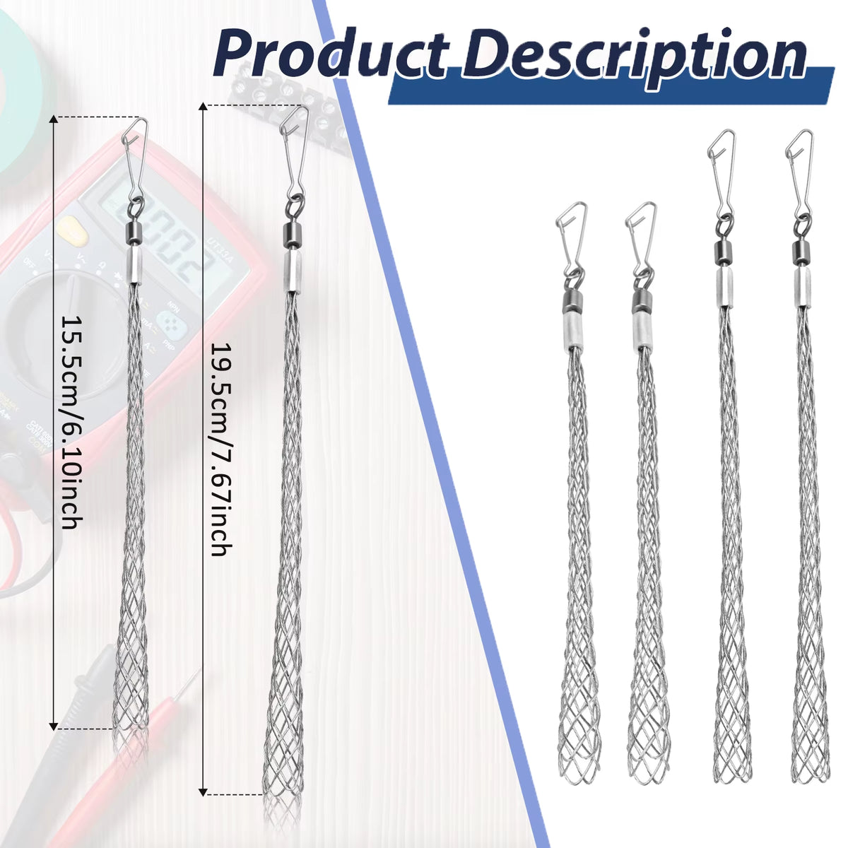 Electrician Cable Pulling Grip, Stainless Steel Mesh Wire Sock 2-Pack