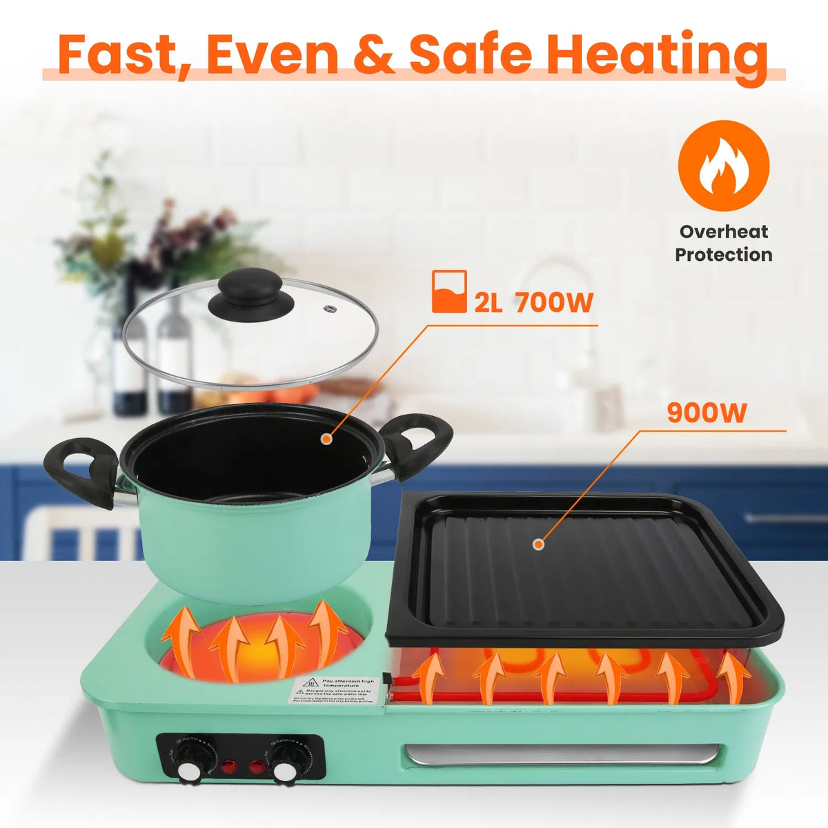 Electric Raclette Grill with Hot Pot, 1600W 3-in-1 Tabletop Cooker – image 7