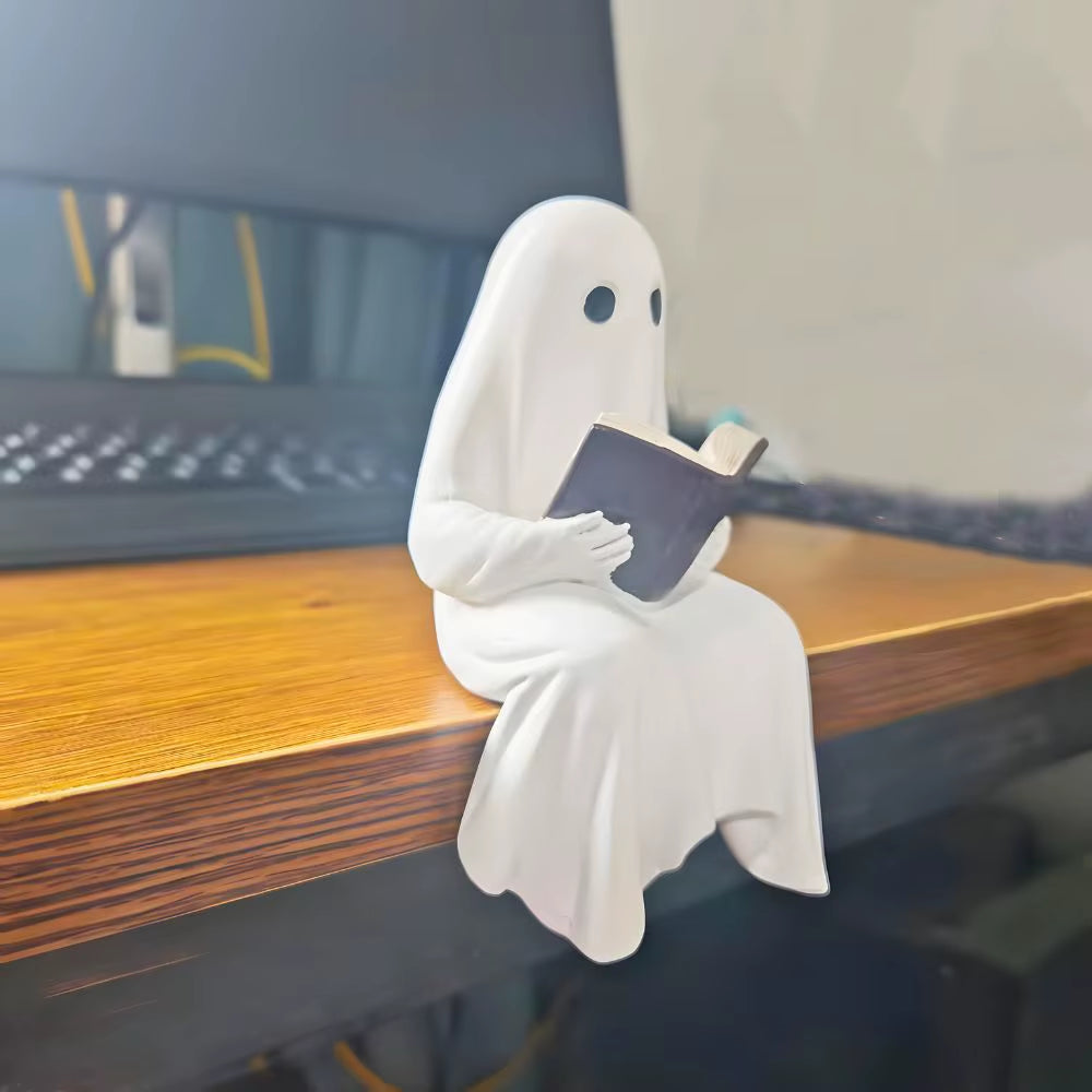 Little Ghost Reading Resin Ornament – image 5