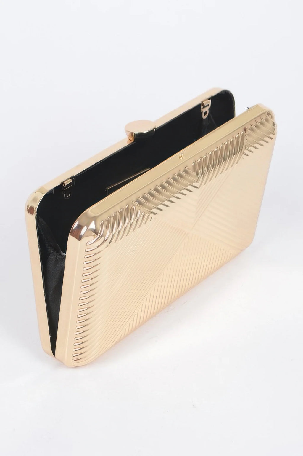 Vintage Metal Clutch with Chain Strap, Geometric Pattern – image 4