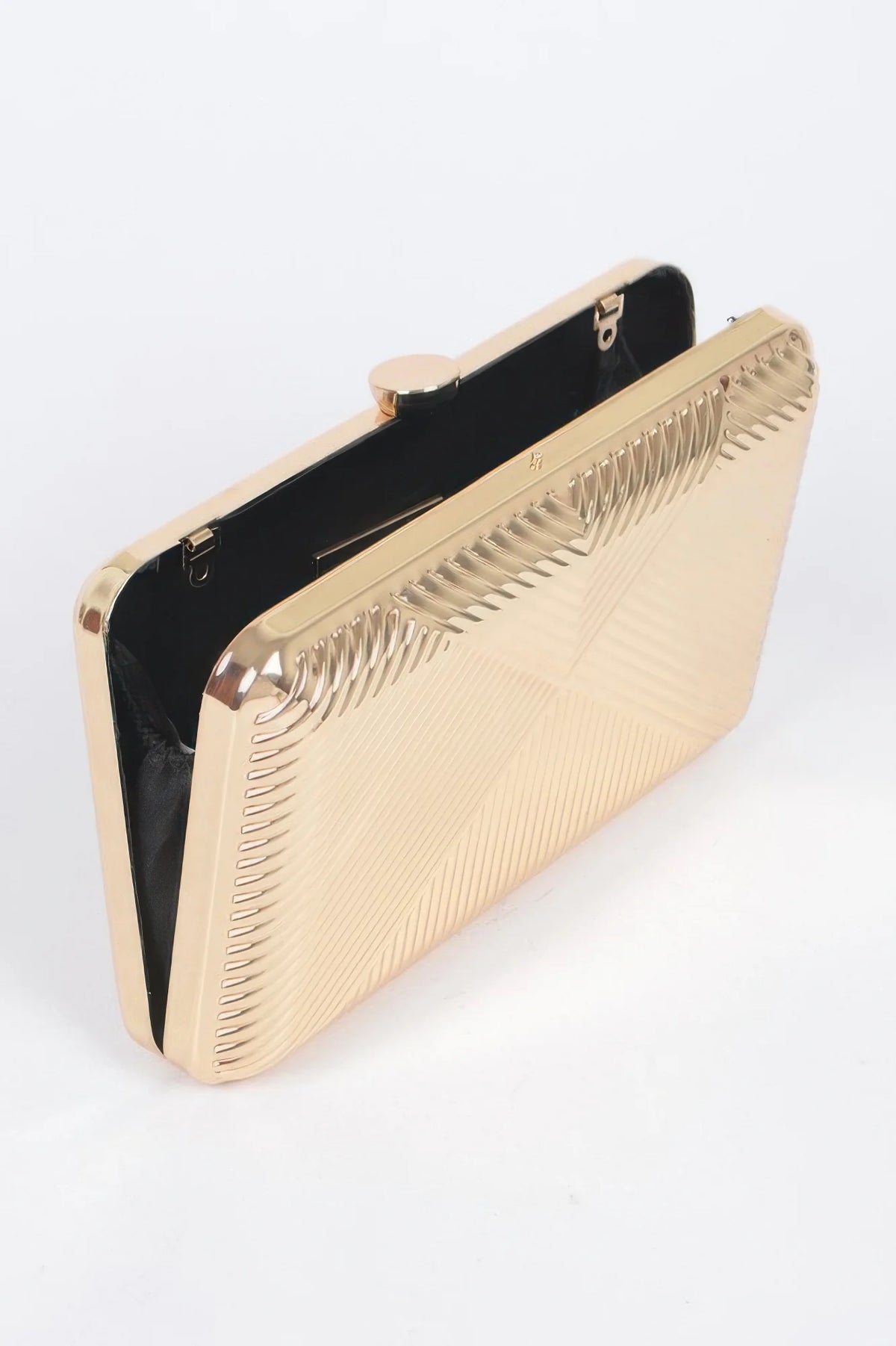 Vintage Metal Clutch with Chain Strap, Geometric Pattern – image 4