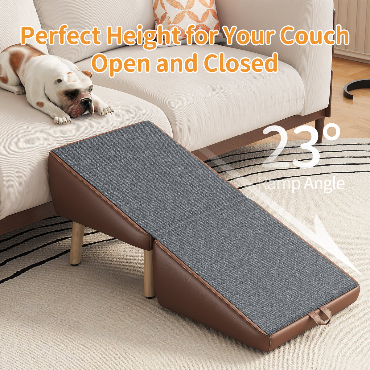 Dog Stairs and Ramp 2-in-1, Wooden Ottoman Pet Steps for Couch, Brown – image 4