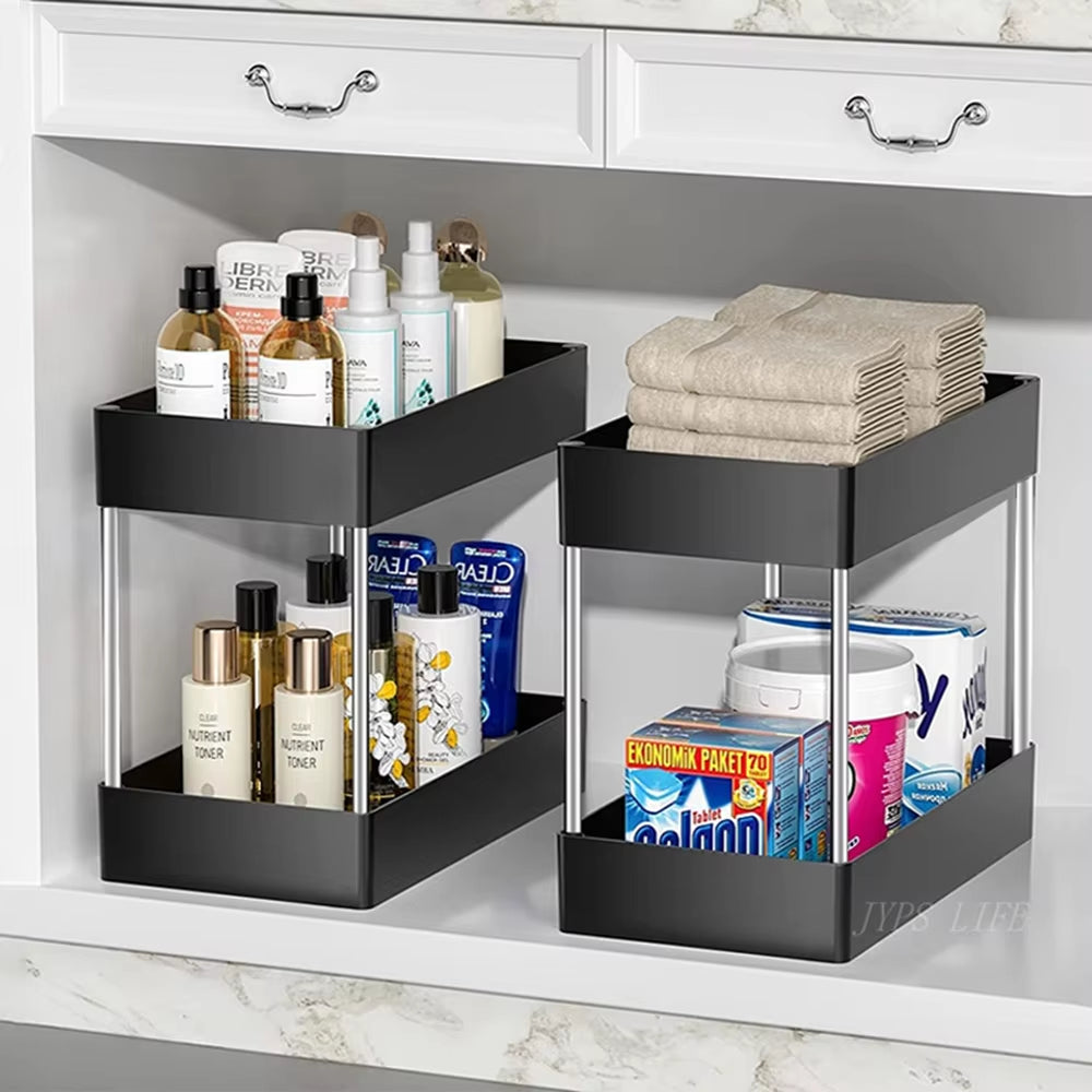 Under Sink Organizer 2-Tier - Cabinet Storage Rack with Hooks – image 4