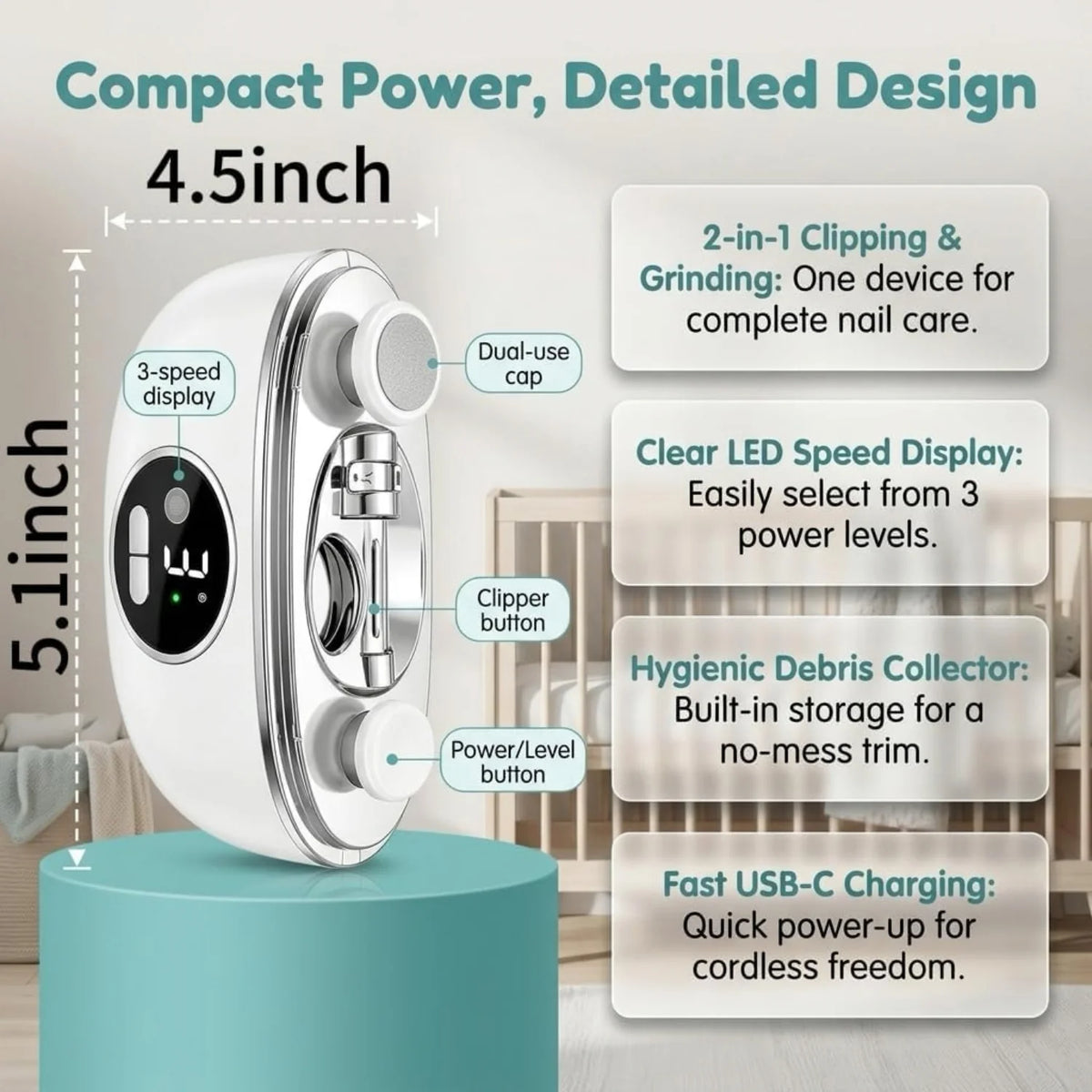 Automatic Nail Trimmer 3-in-1, Electric Clipper with Hidden Blade – image 7