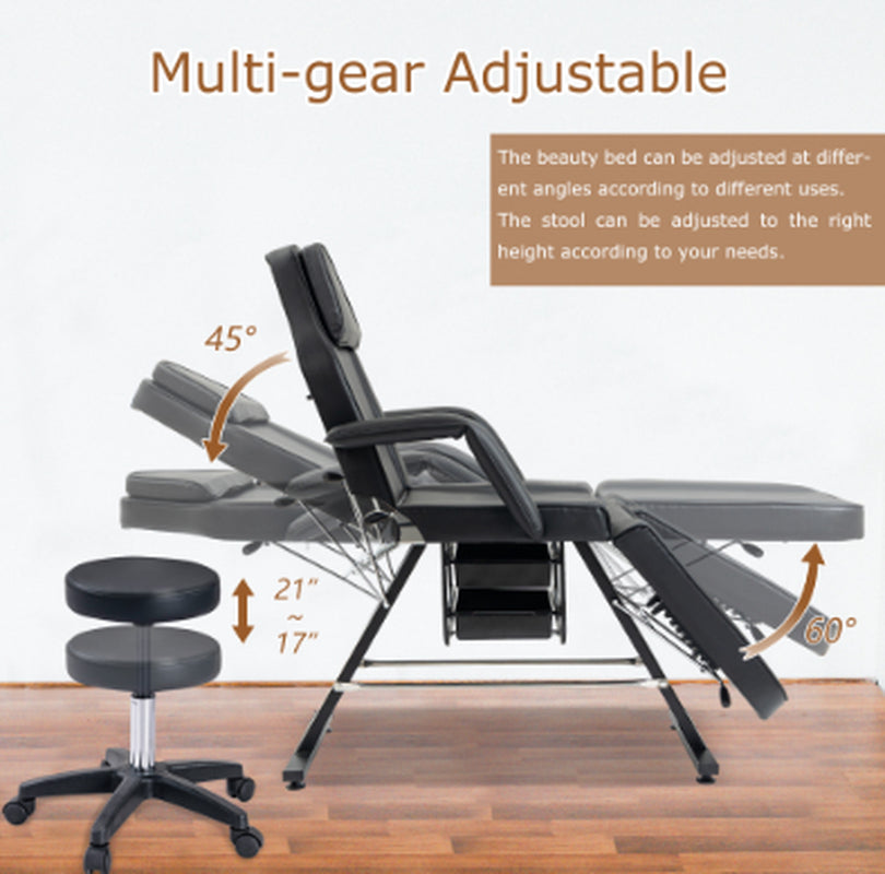 Tattoo and Facial Chair with Hydraulic Stool, 3-Section Salon Bed – image 2