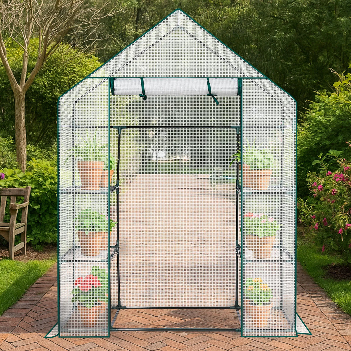 Mini Walk-In Greenhouse with PE Cover & 4 Shelves, 56x29x77 in – image 17