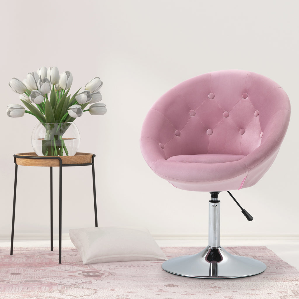 Pink Tufted Swivel Vanity Chair with Chrome Base, Height Adjustable – image 2
