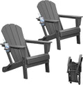 Adirondack Chairs Set of 2, Plastic Adirondack Chair, Adirondack Chairs, HDPE Adirondack Chair, Folding Adirondack Chairs, Outdoor Chairs with Cup Holder for Lawn Patio Deck Fire Pit -Gray