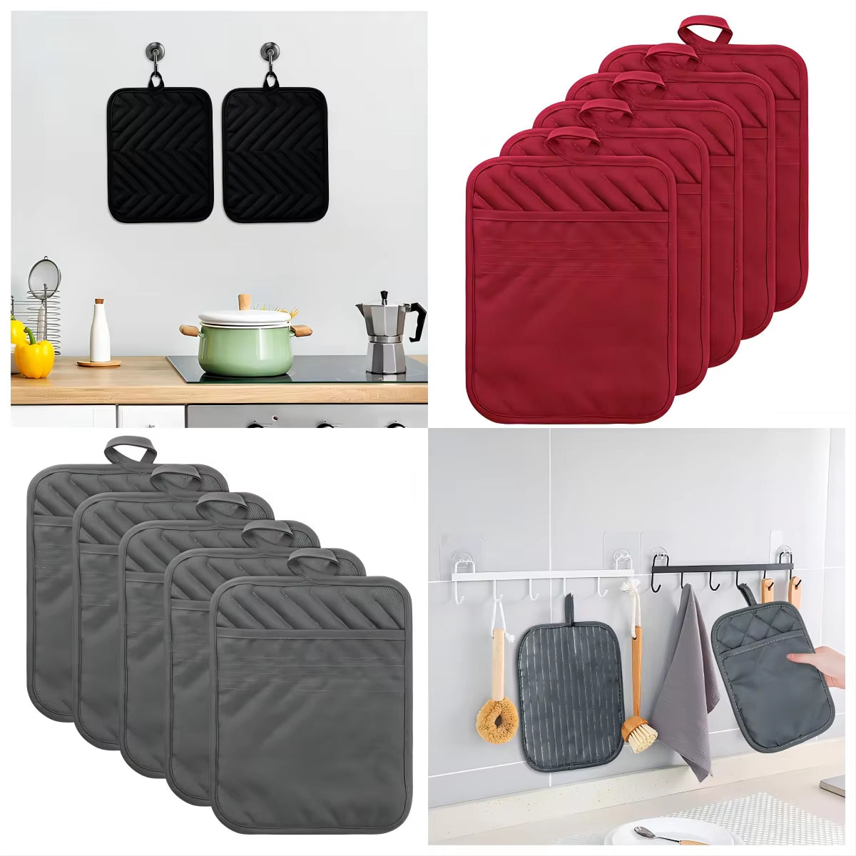 Pot Holders with Pocket - 5 Pack Heat Resistant Hot Pads – image 3