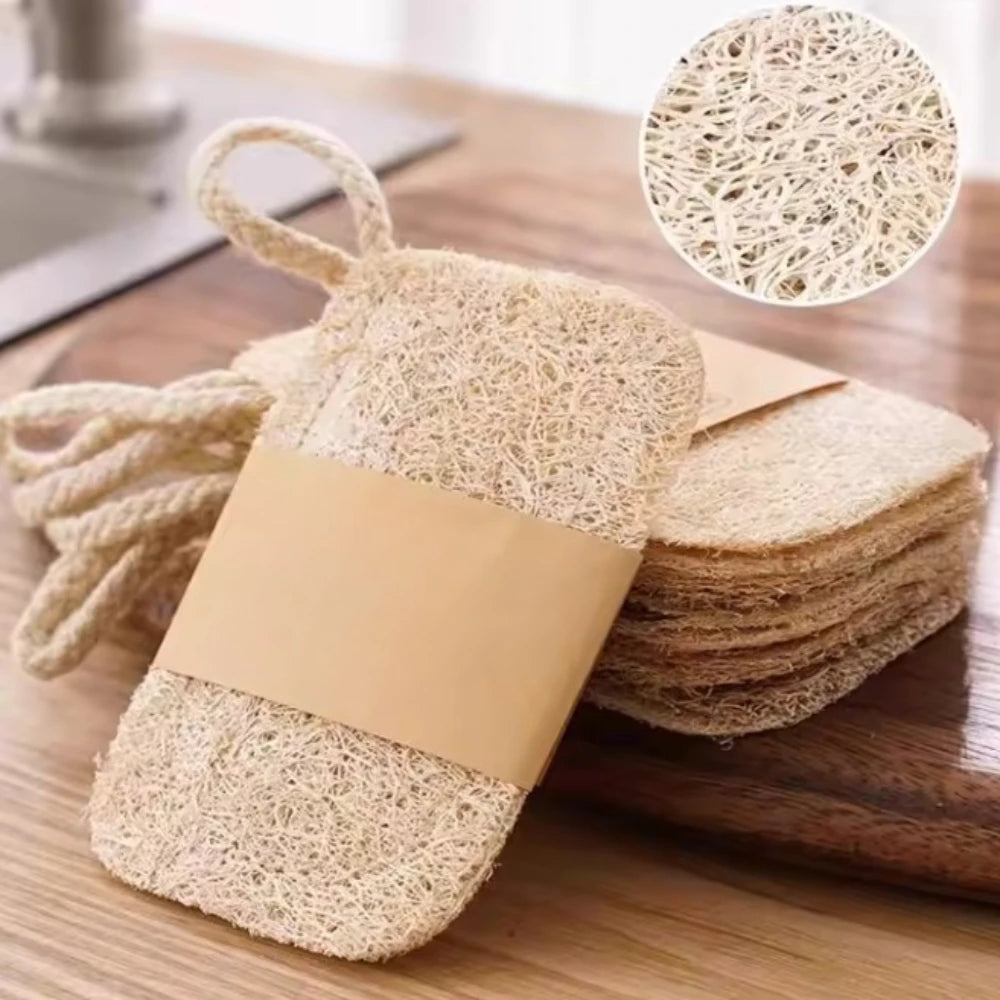Natural Loofah Dish Scrubbers - Plant-Based Kitchen Sponge Pads for Pots & Pans